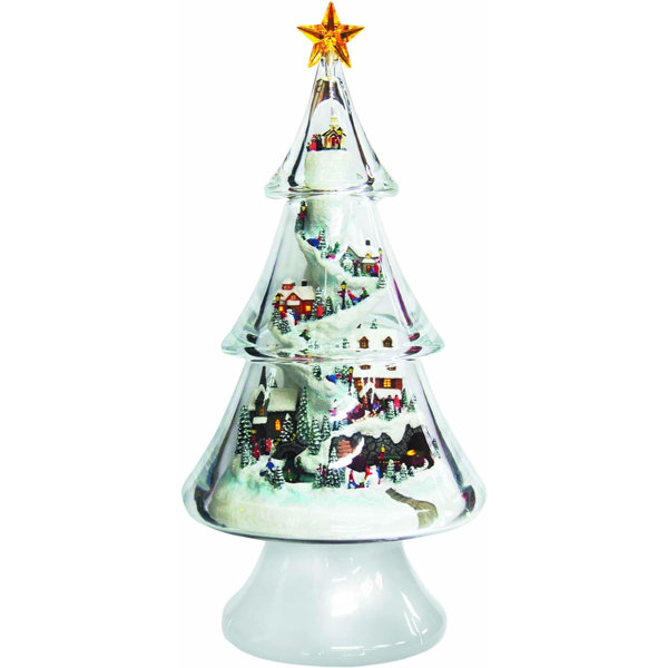 The Holiday Aisle® 18"H Acrylic Tiered Tree w/ Village Scene LED